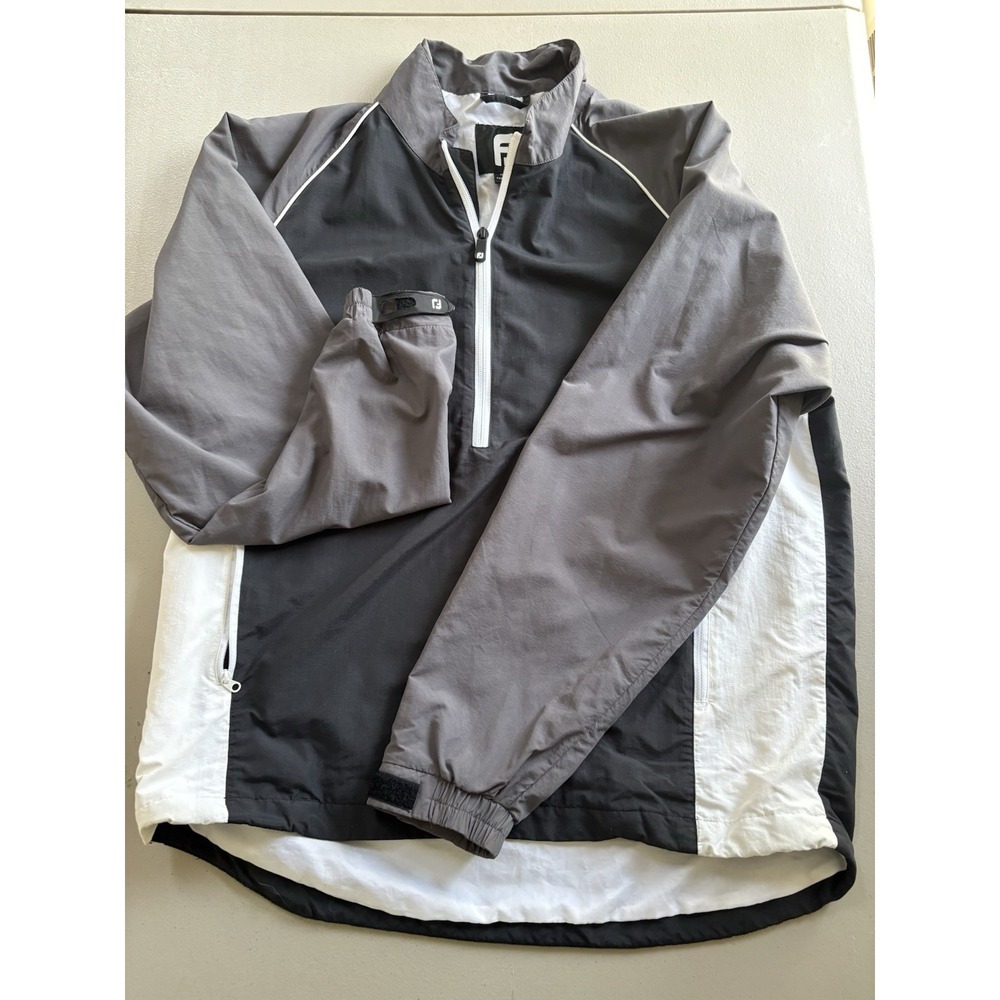 Footjoy FJ Golf Half Zip Windbreaker Jacket Mens Size MEDIUM Black Gray Athletic